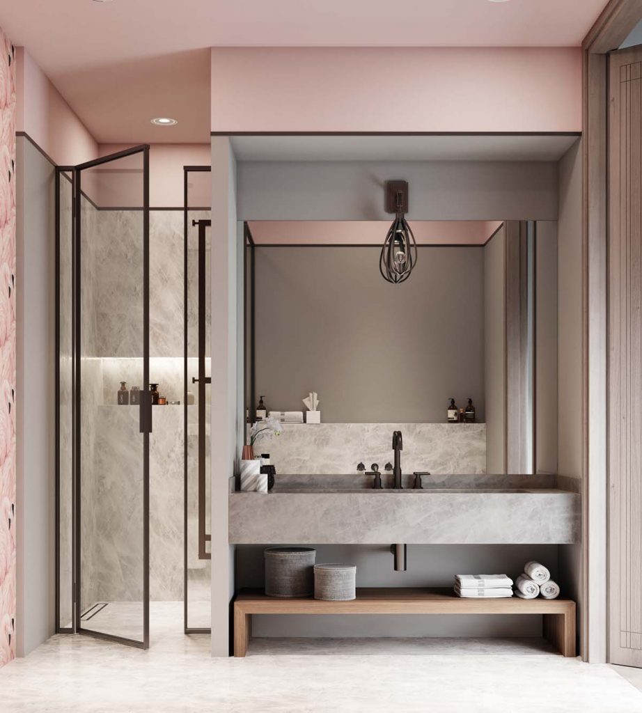 pink grey bathroom